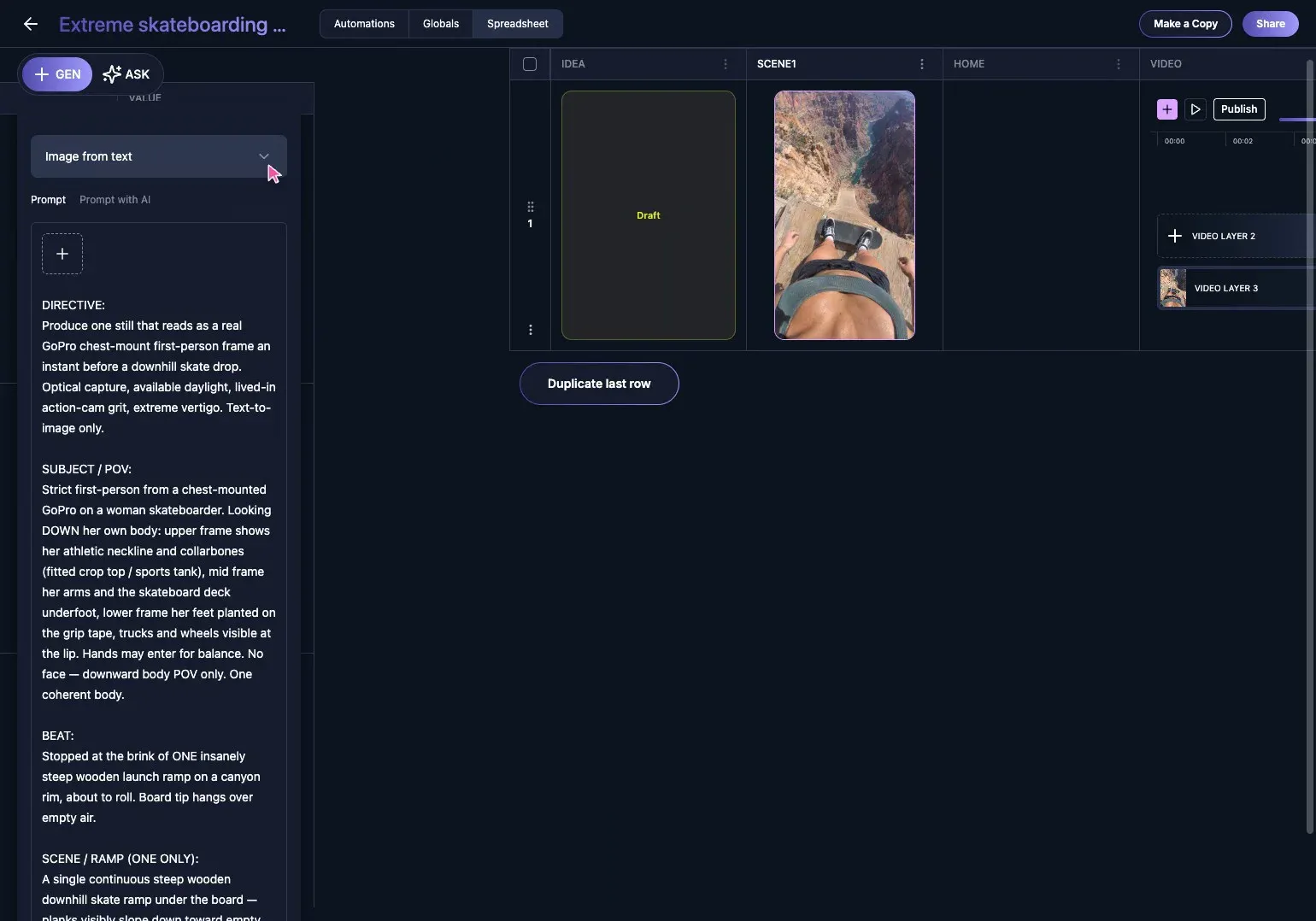 The editable GPT Image prompt inside a GEN Vidsheet image cell