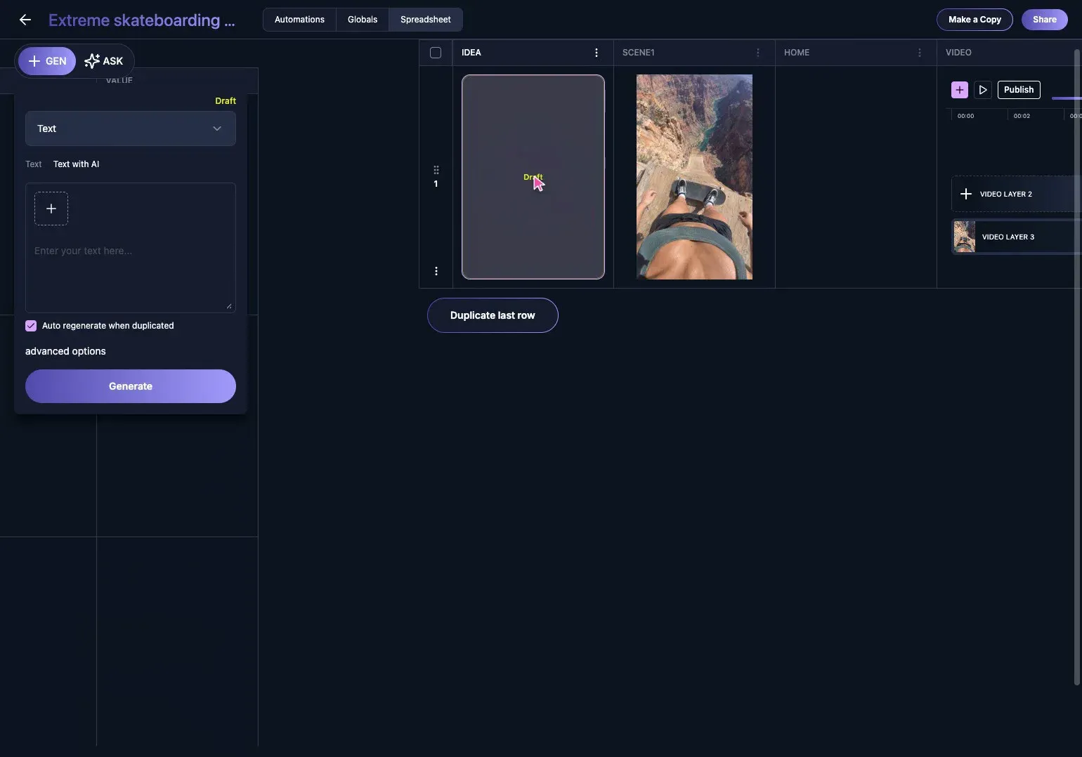 The image and video cells connected inside the same Vidsheet row