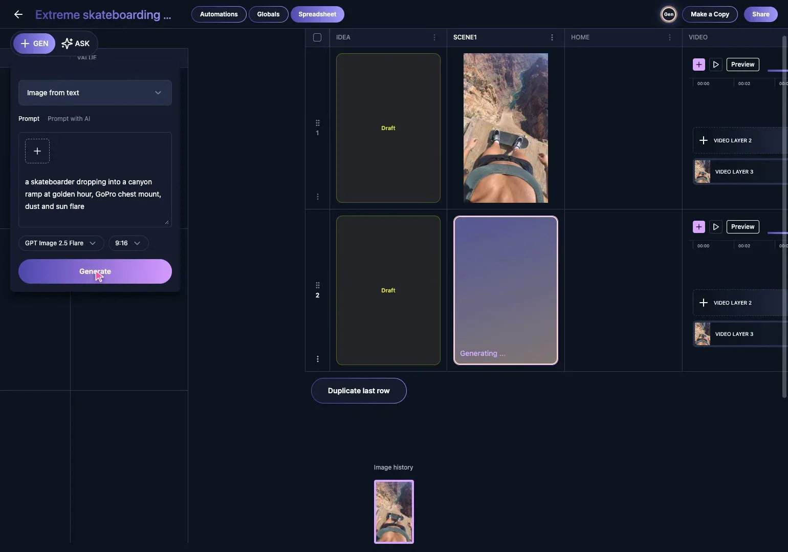 Generating a new skateboard variation from the duplicated Vidsheet row