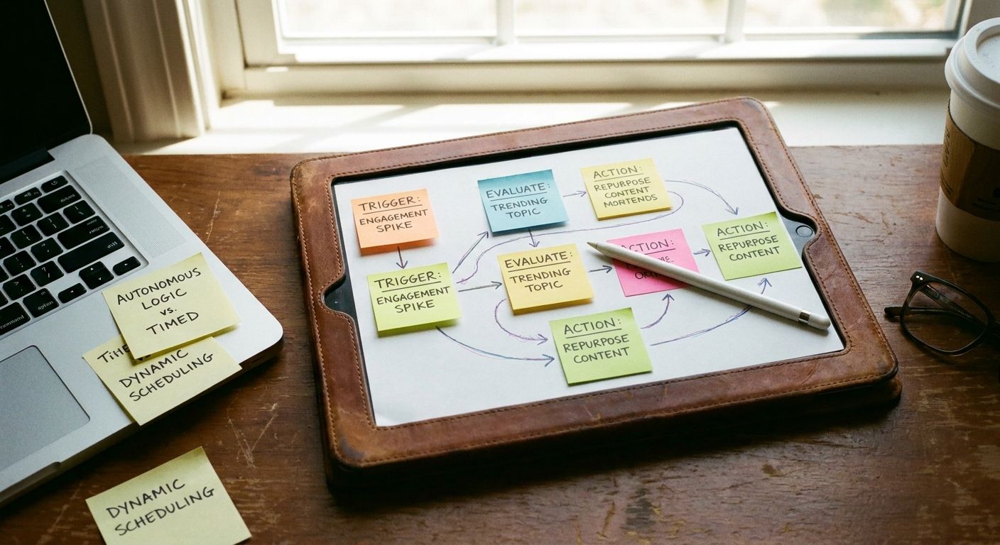 Close overhead shot of a tablet lying flat on a wooden desk displaying a branchi