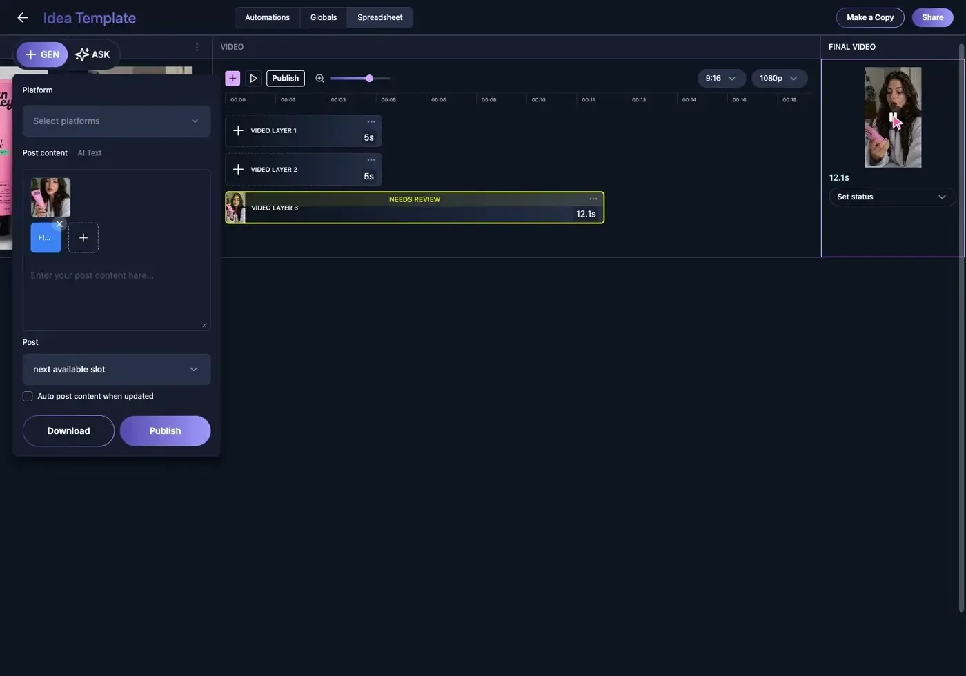 Make a Copy dialog for the reusable AI UGC Vidsheet template