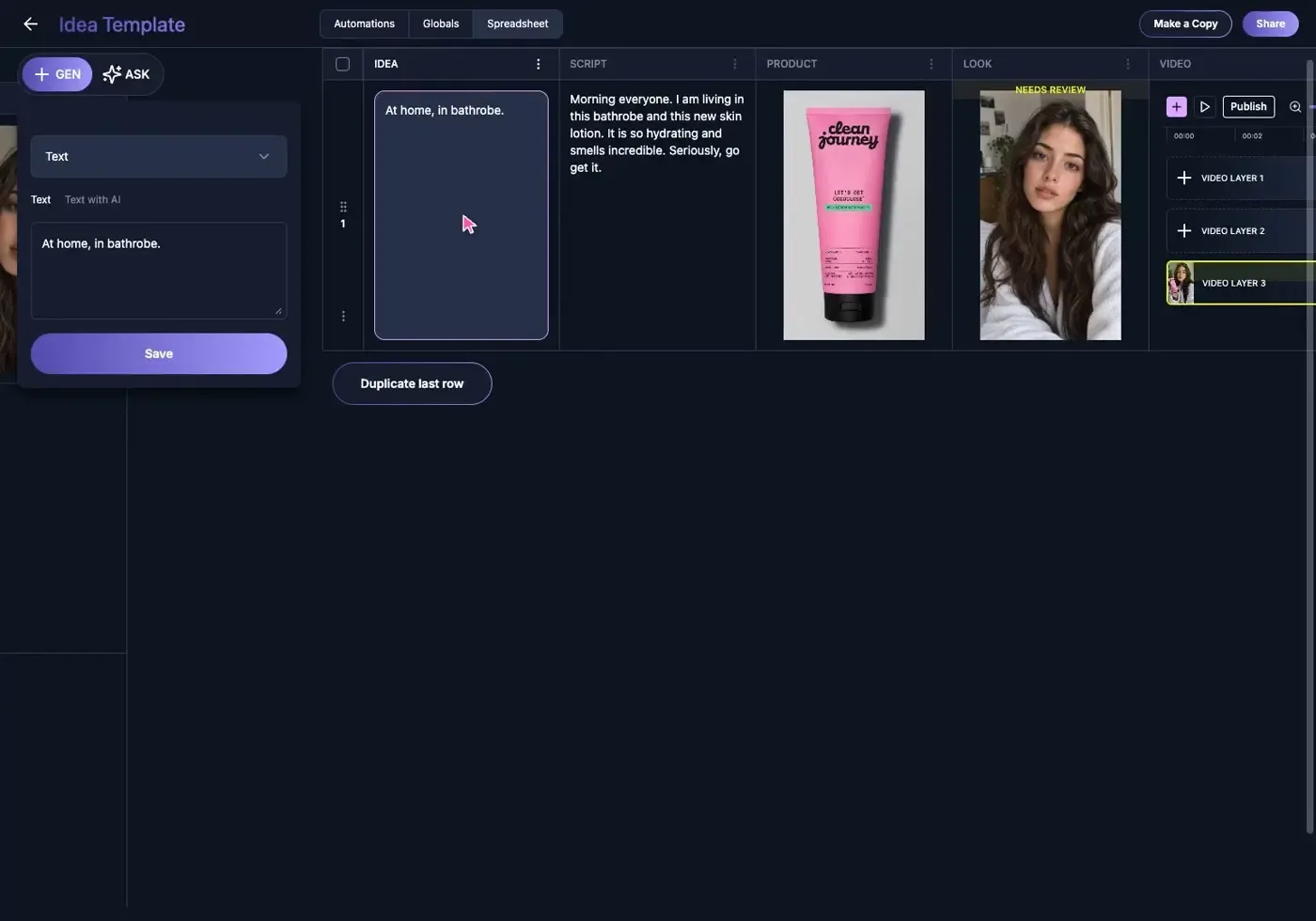 GEN image creation card generating a consistent creator LOOK from the product ad idea