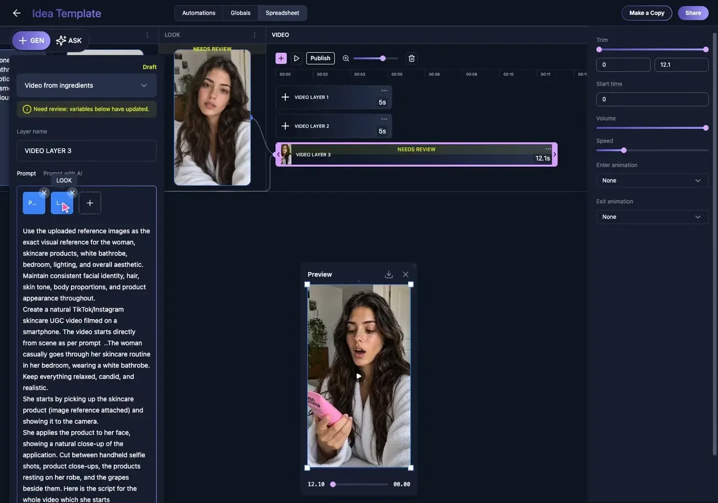 GEN video layer using the generated LOOK as its connected first frame