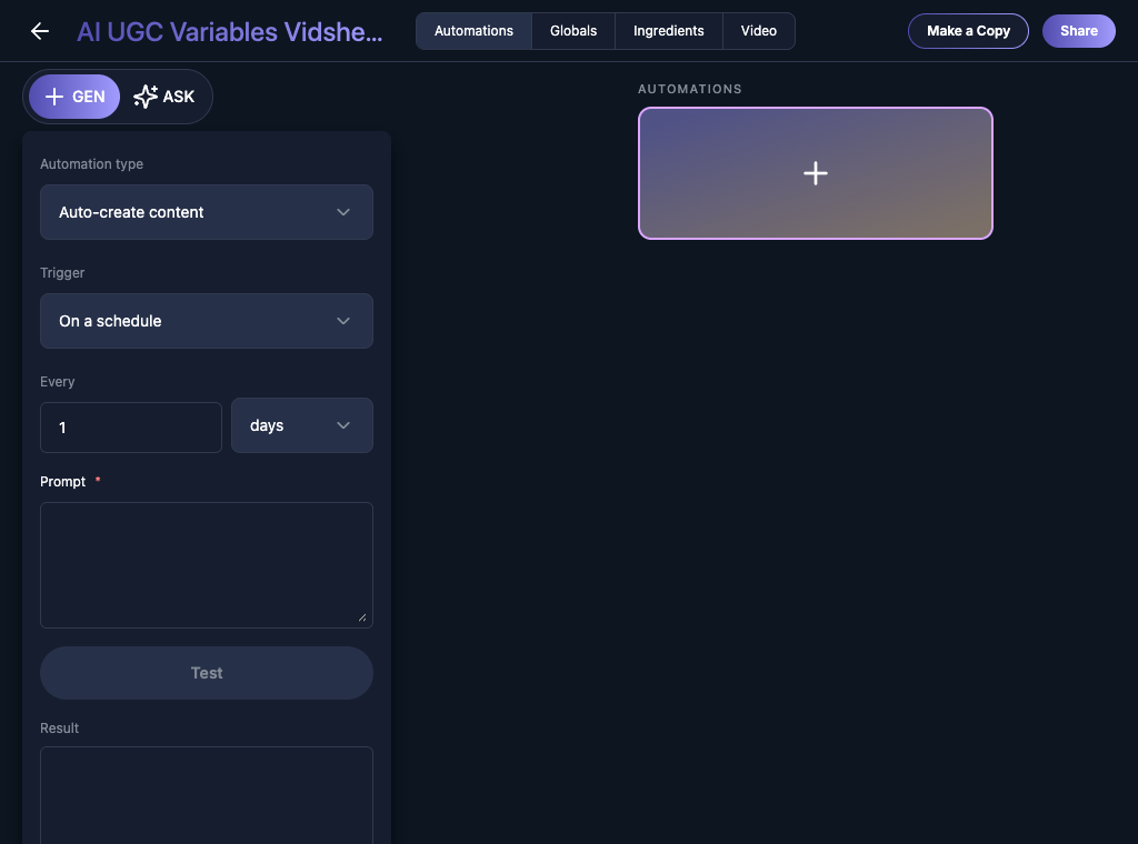 Automations in Vidsheet