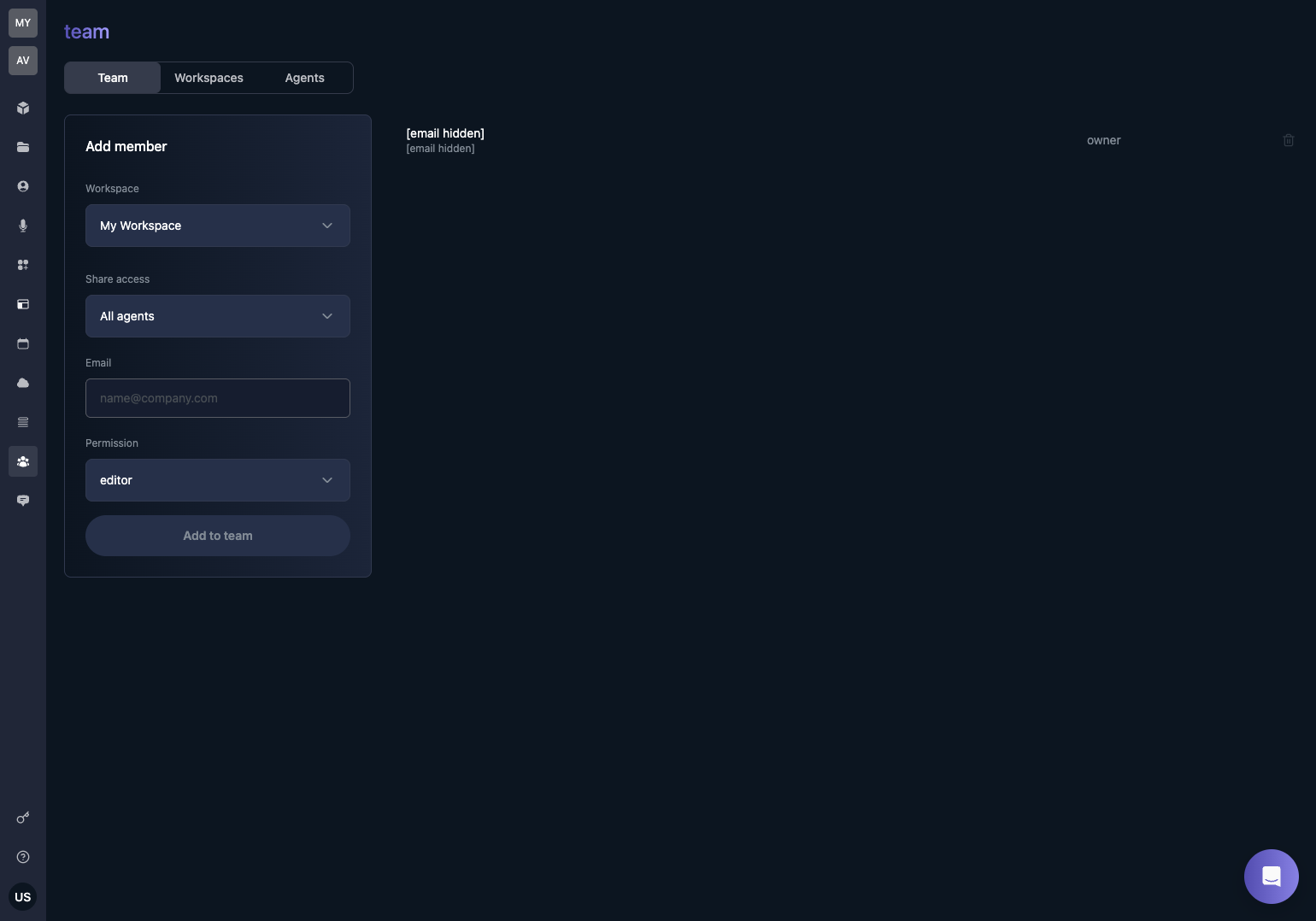 Workspace, agent, and team invite surfaces